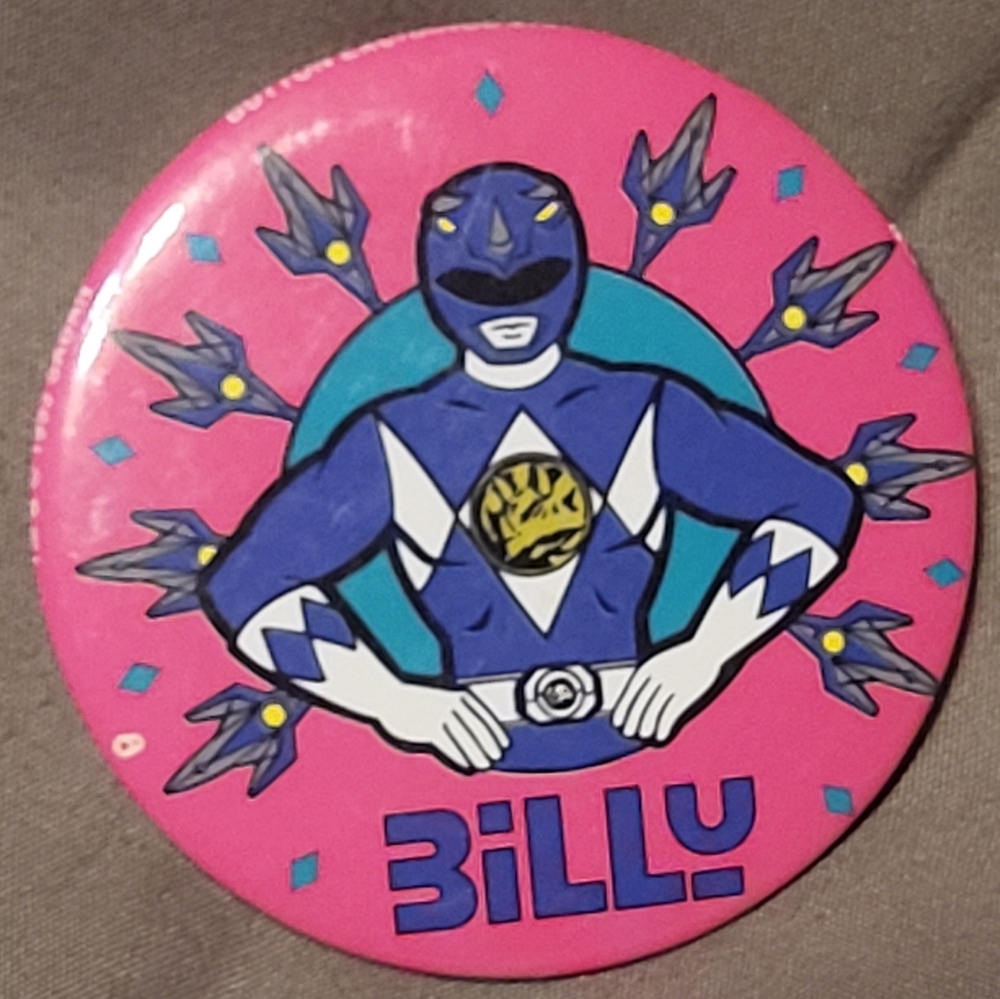 Vtg Blue POWER RANGERS pin button Billy 1993 vintage pinback 90s